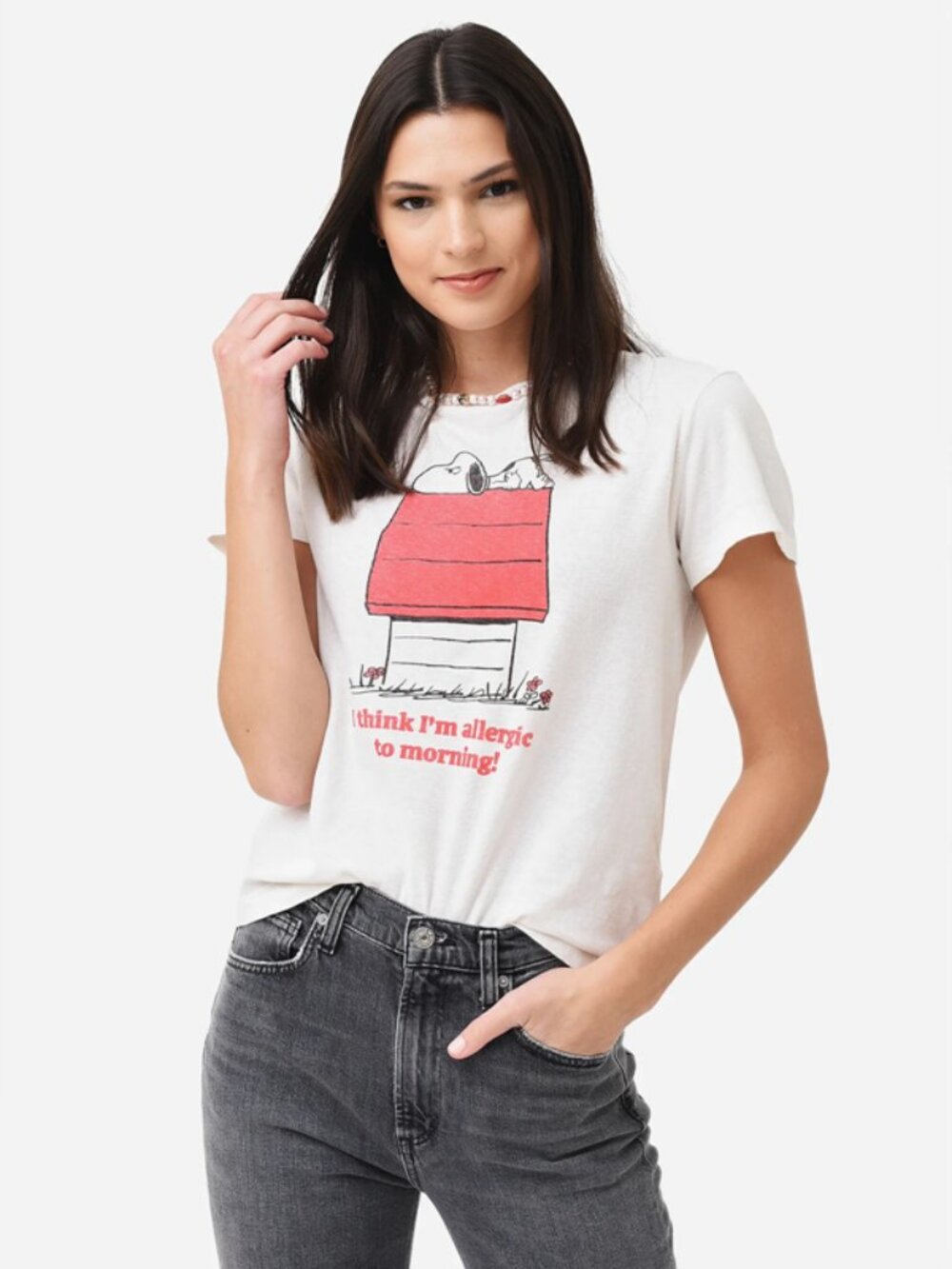 NWT Re/Done Snoopy Allergic to Mornings Lettering Print Classic Short Sleeve TEE - Picture 6 of 9